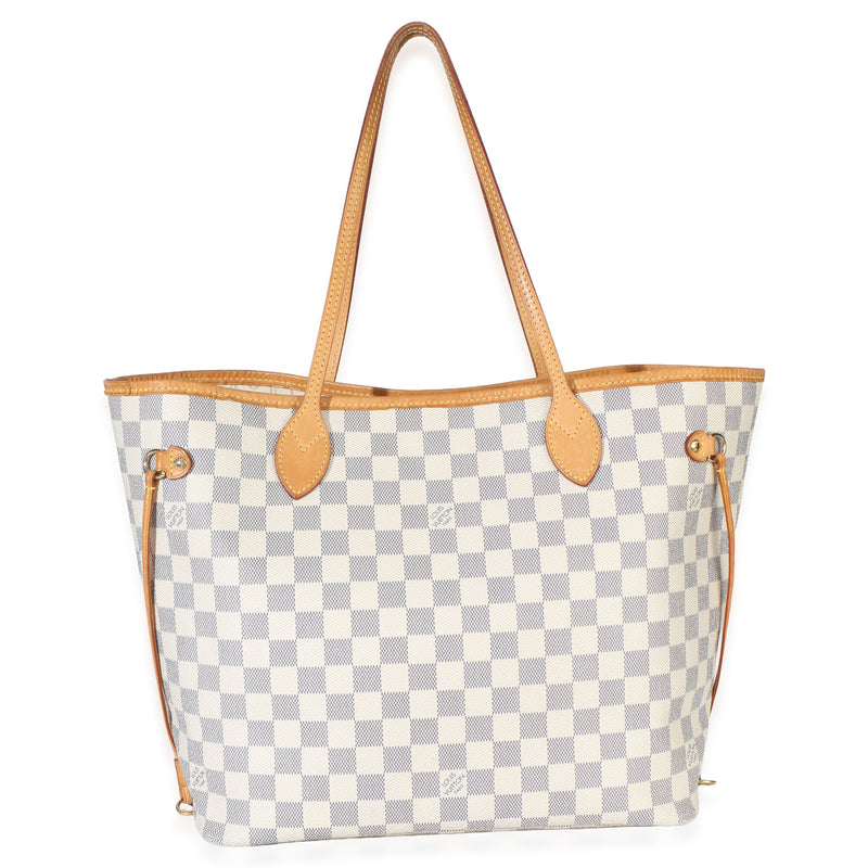 Louis Vuitton Damier Azur Canvas Neverfull Mm Beige; White Handbag