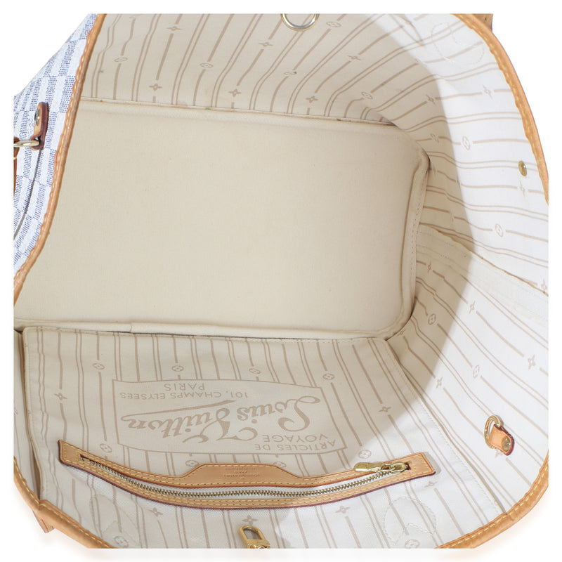 Louis Vuitton Damier Azur Canvas Neverfull Mm Beige; White Handbag