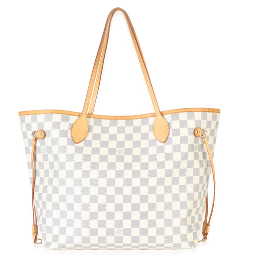Louis Vuitton Damier Azur Canvas Neverfull Mm Beige; White Handbag