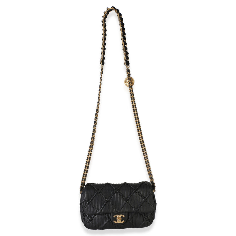 Chanel Black Pleated Lambskin Mini Soul Flap Bag Leather Handbag