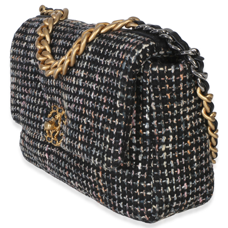 Chanel Black Multicolor Tweed Quilted Medium 19 Flap Bag Black; Handbag