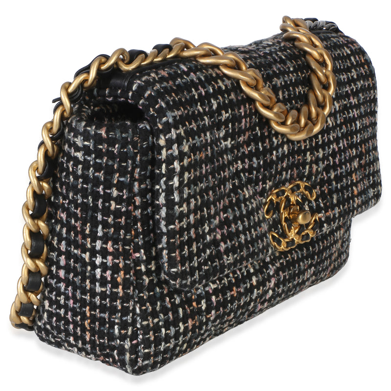 Chanel Black Multicolor Tweed Quilted Medium 19 Flap Bag Black; Handbag