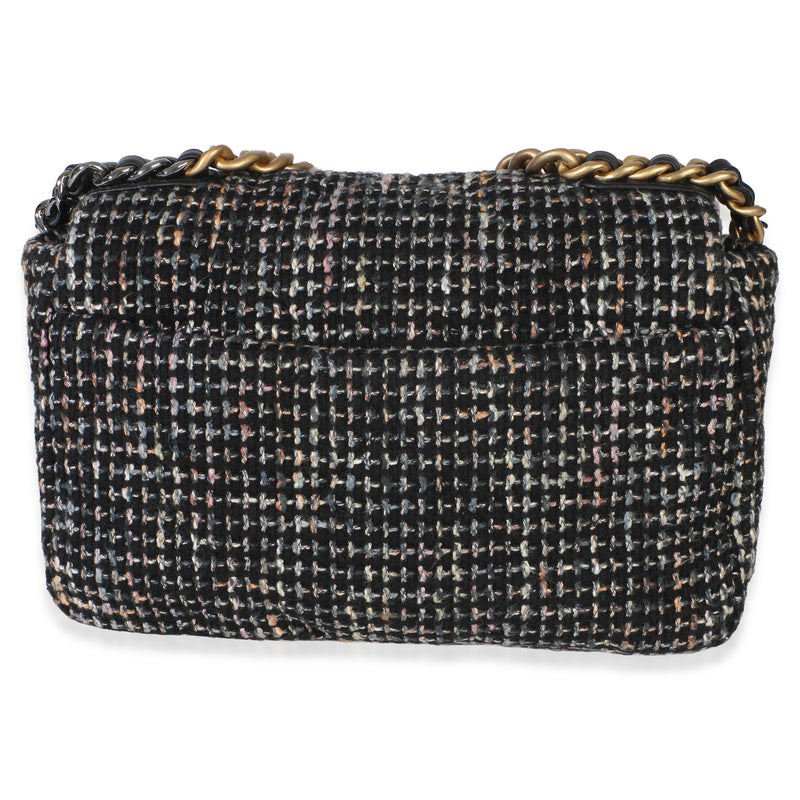 Chanel Black Multicolor Tweed Quilted Medium 19 Flap Bag Black; Handbag