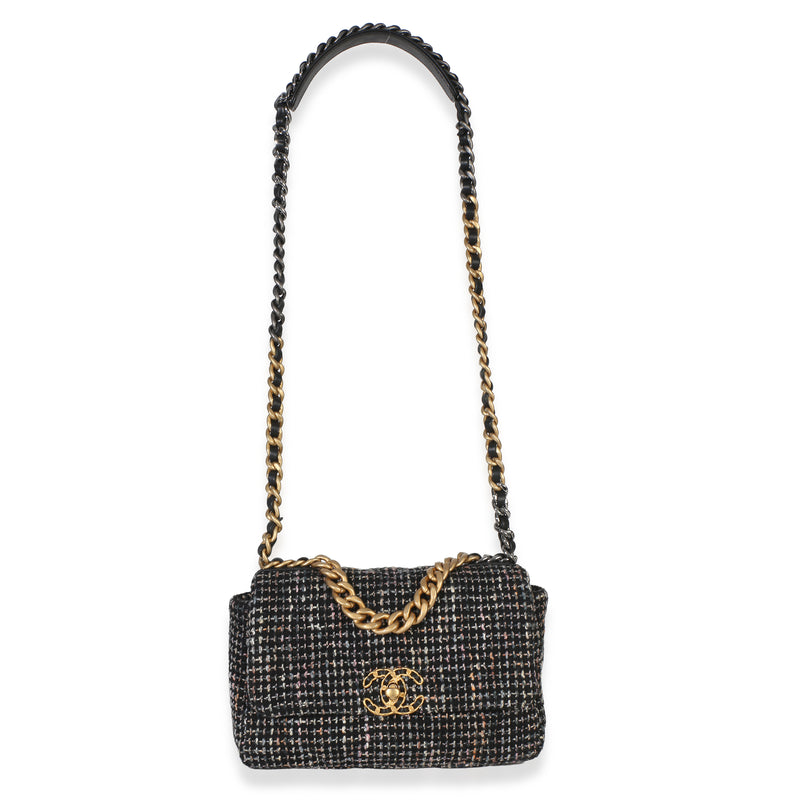 Chanel Black Multicolor Tweed Quilted Medium 19 Flap Bag Black; Handbag