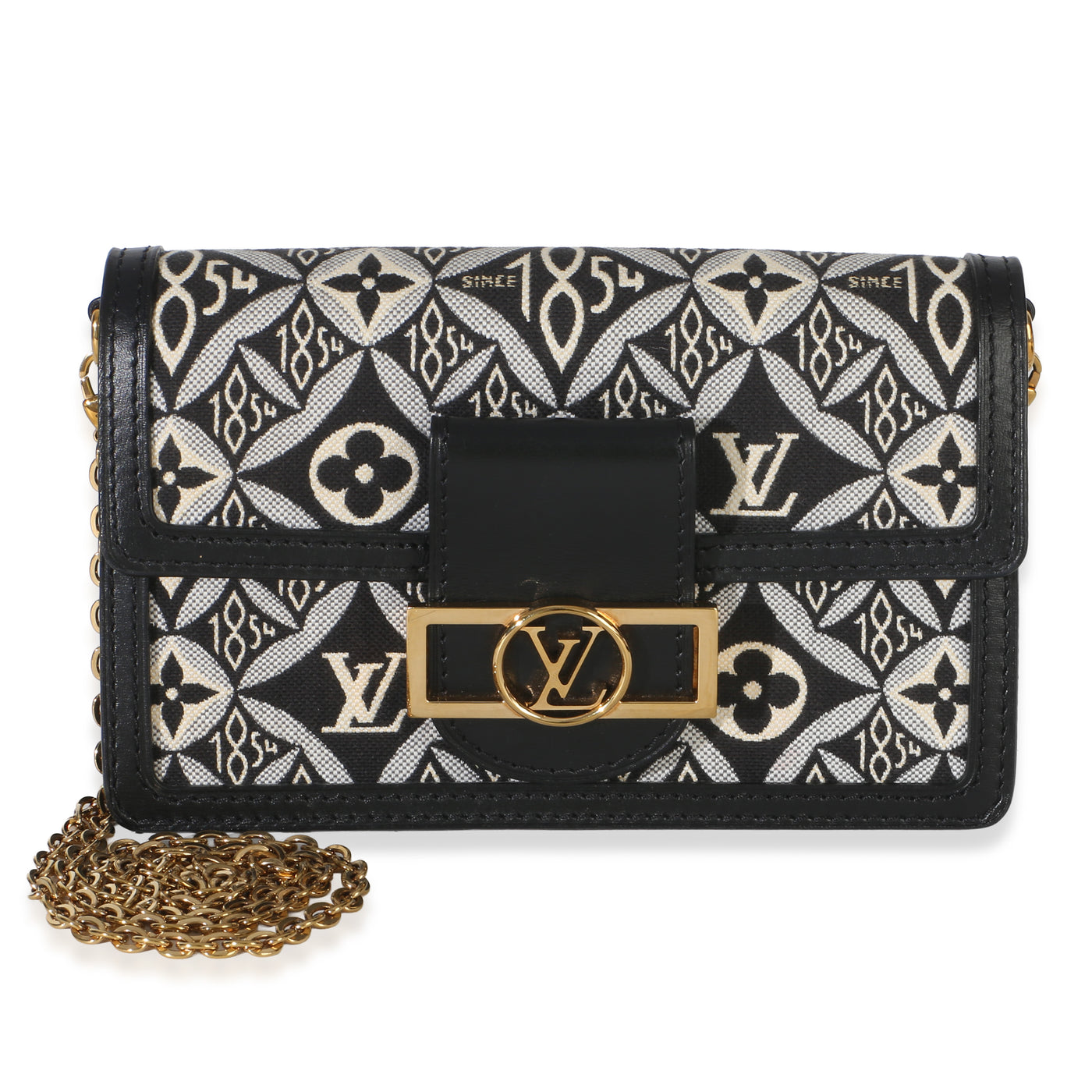 Louis Vuitton Black Blue Jacquard Since 1854 Dauphine Chain Wallet Fabric Handbag