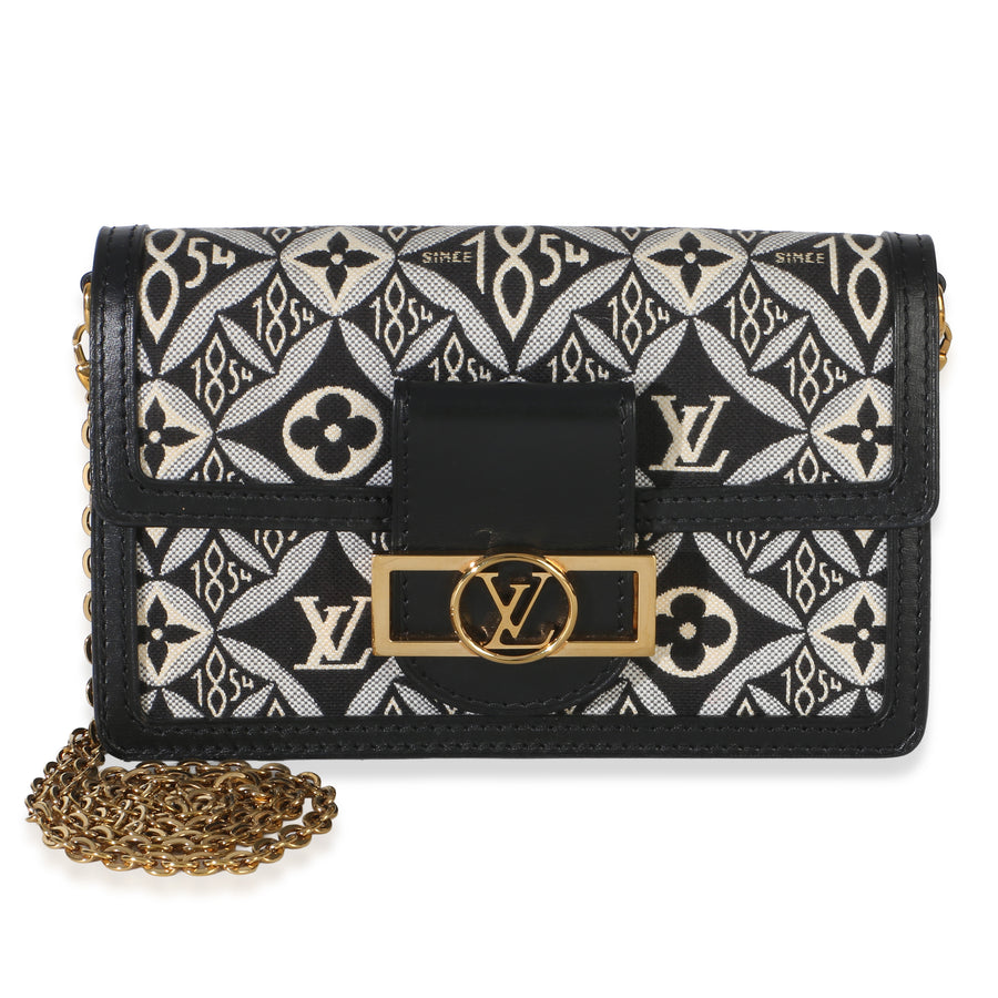 Louis Vuitton Black Blue Jacquard Since 1854 Dauphine Chain Wallet Fabric Handbag