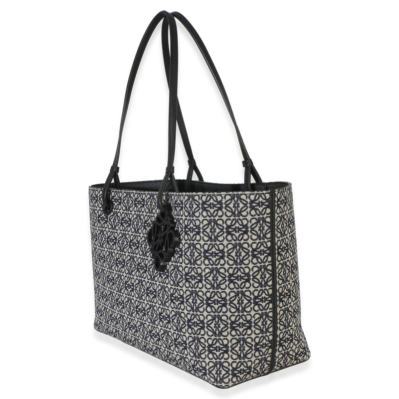 Loewe Navy Black Jacquard Anagram East West Tote Beige; Blue Canvas Handbag
