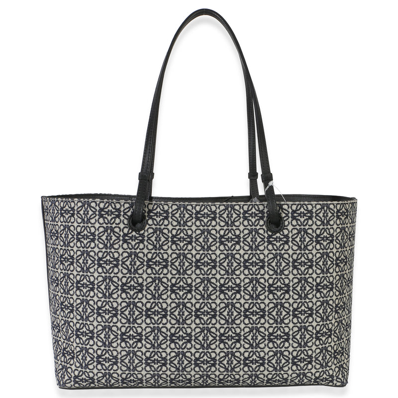 Loewe Navy Black Jacquard Anagram East West Tote Beige; Blue Canvas Handbag