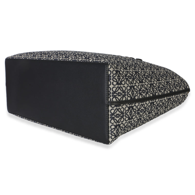 Loewe Navy Black Jacquard Anagram East West Tote Beige; Blue Canvas Handbag