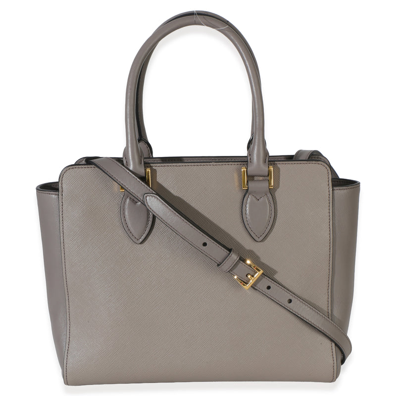 Prada Argilla Saffiano Soft Calfskin Small Top Handle Tote Gray Leather Handbag