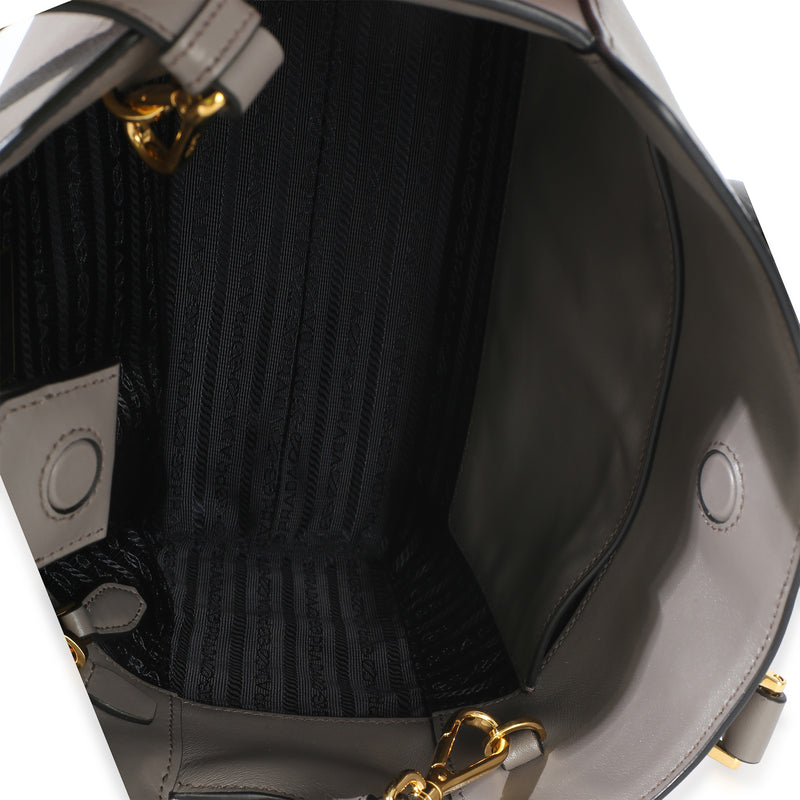 Prada Argilla Saffiano Soft Calfskin Small Top Handle Tote Gray Leather Handbag
