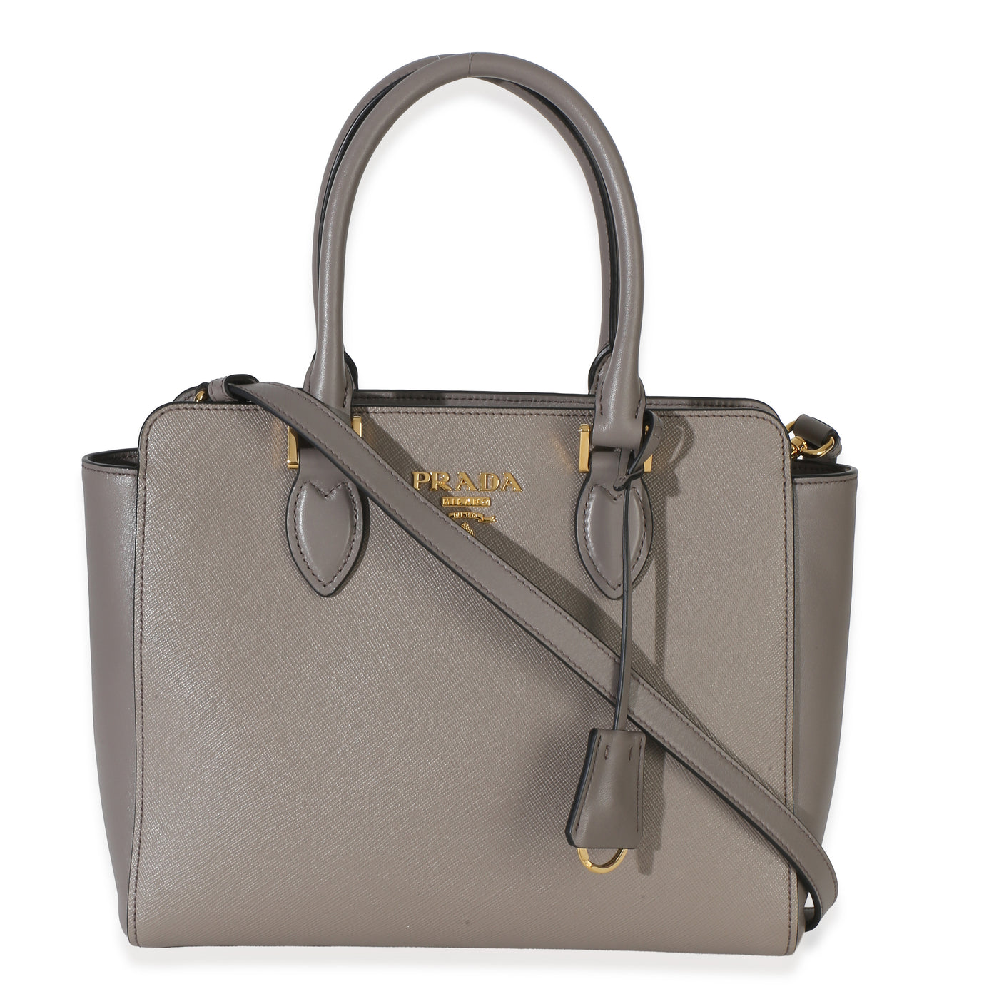Prada Argilla Saffiano Soft Calfskin Small Top Handle Tote Gray Leather Handbag