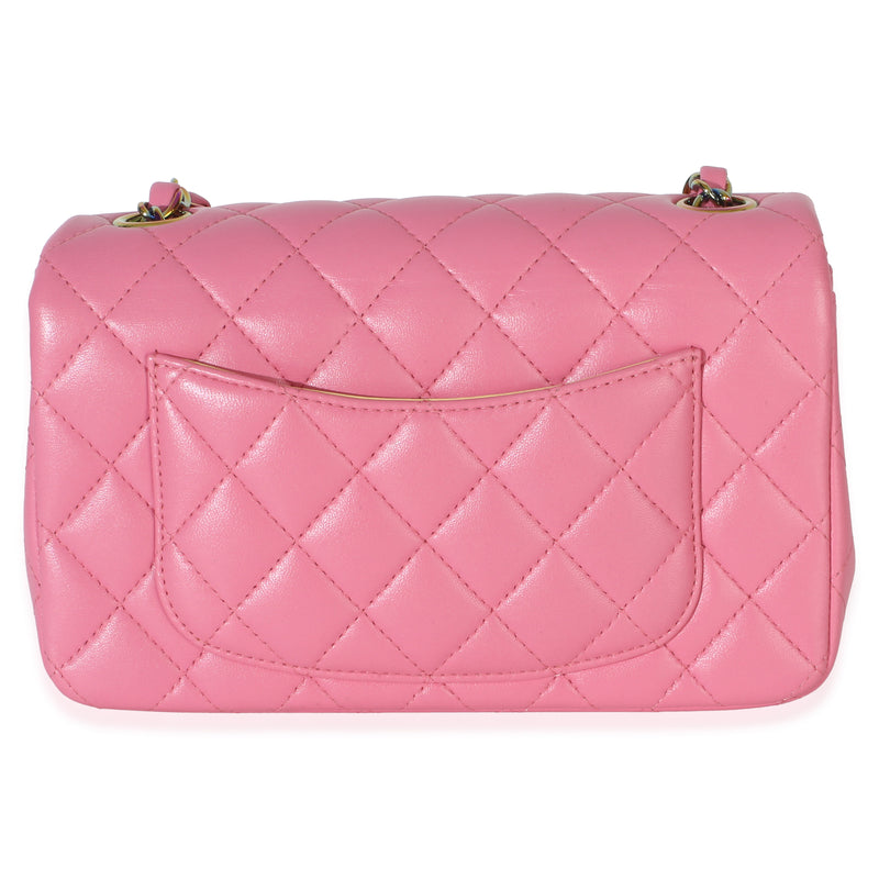 Chanel Pink Quilted Lambskin Rainbow Mini Rectangular Flap Bag Leather Handbag