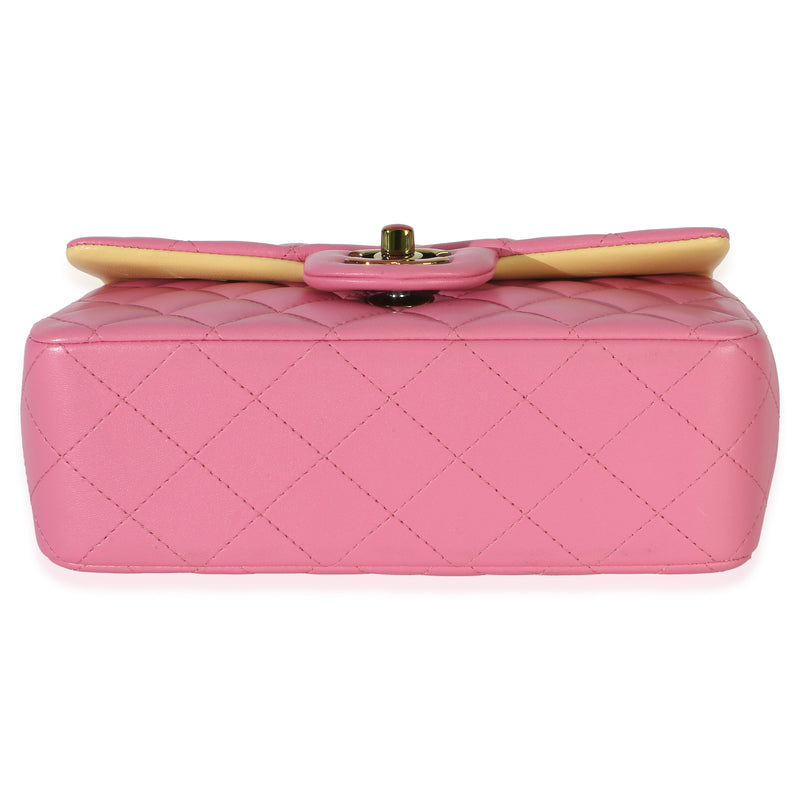 Chanel Pink Quilted Lambskin Rainbow Mini Rectangular Flap Bag Leather Handbag
