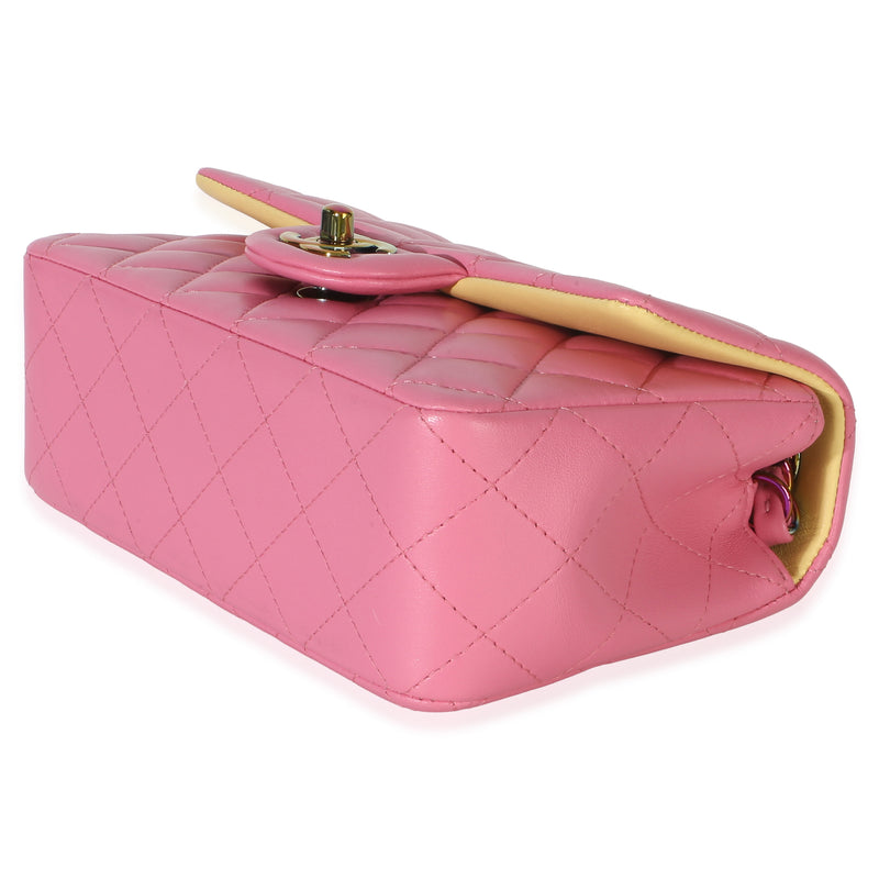 Chanel Pink Quilted Lambskin Rainbow Mini Rectangular Flap Bag Leather Handbag