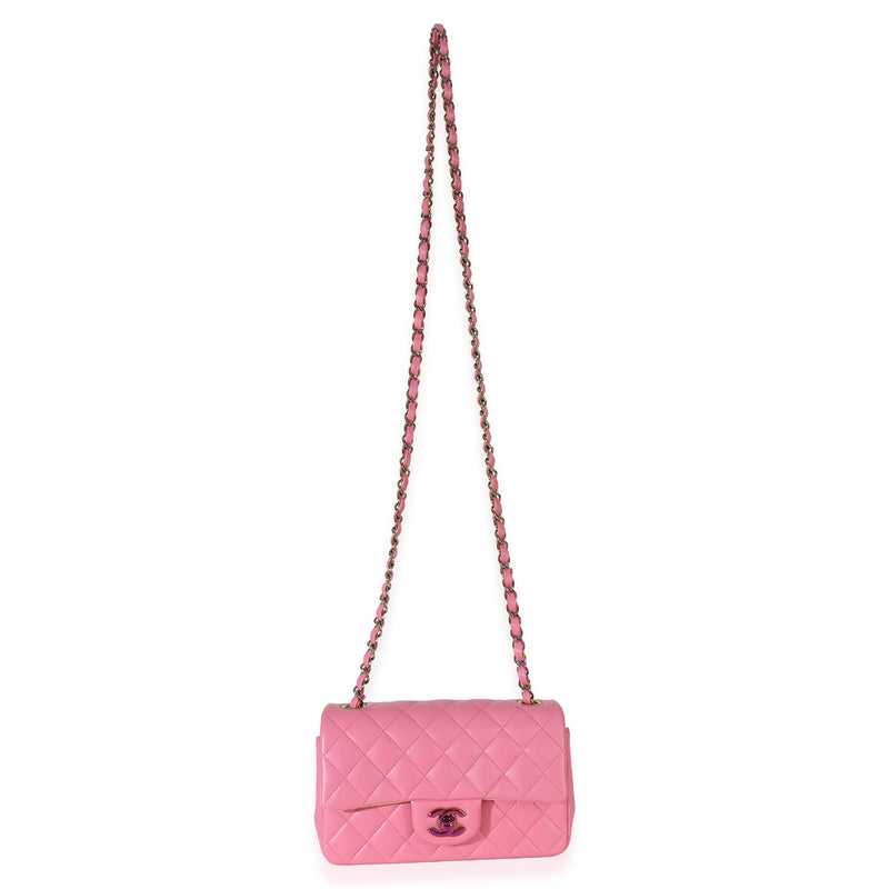 Chanel Pink Quilted Lambskin Rainbow Mini Rectangular Flap Bag Leather Handbag