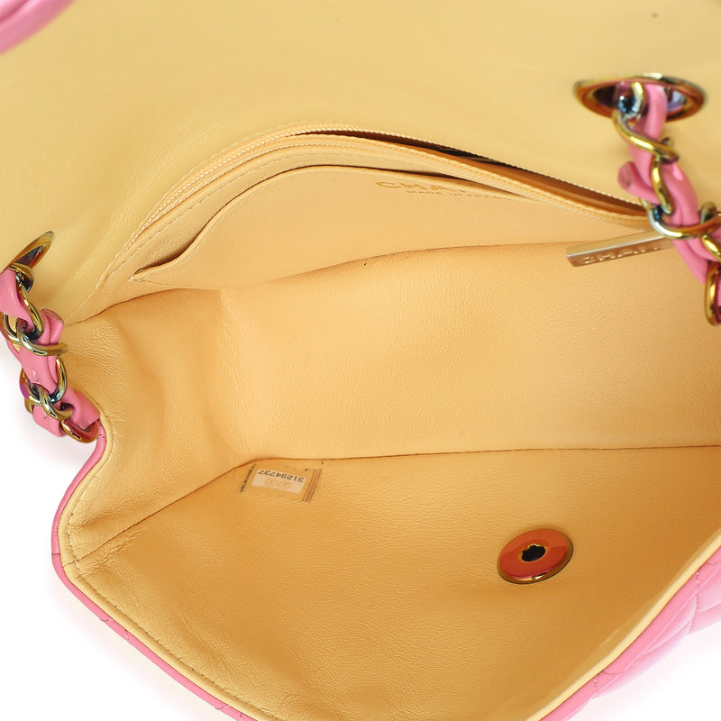 Chanel Pink Quilted Lambskin Rainbow Mini Rectangular Flap Bag Leather Handbag