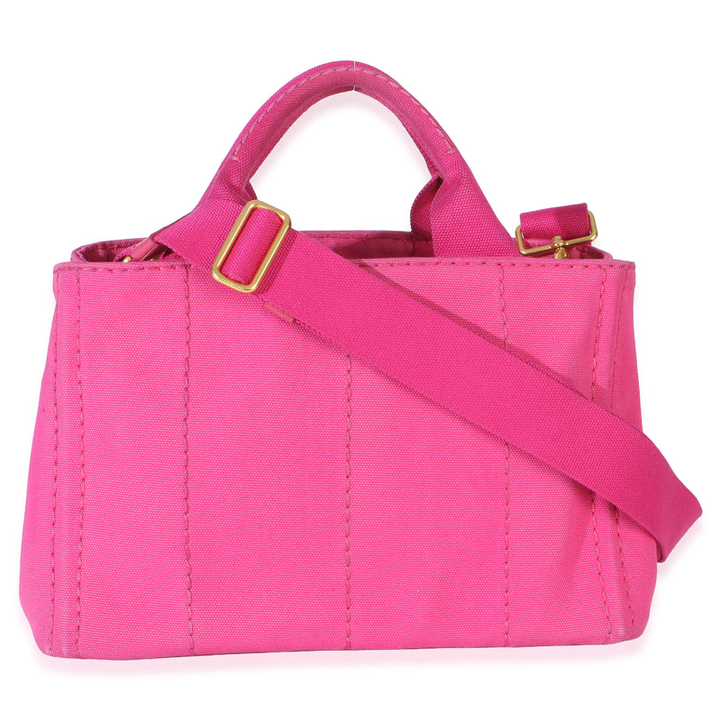Prada Dark Pink Canvas White Logo Small Canapa Tote Handbag