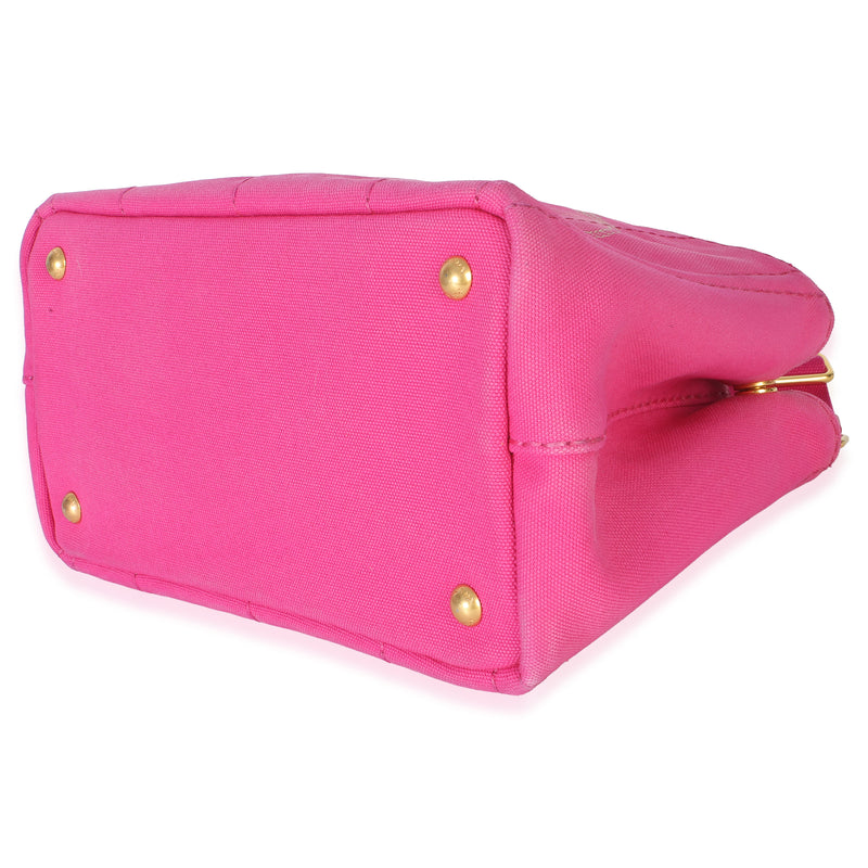 Prada Dark Pink Canvas White Logo Small Canapa Tote Handbag