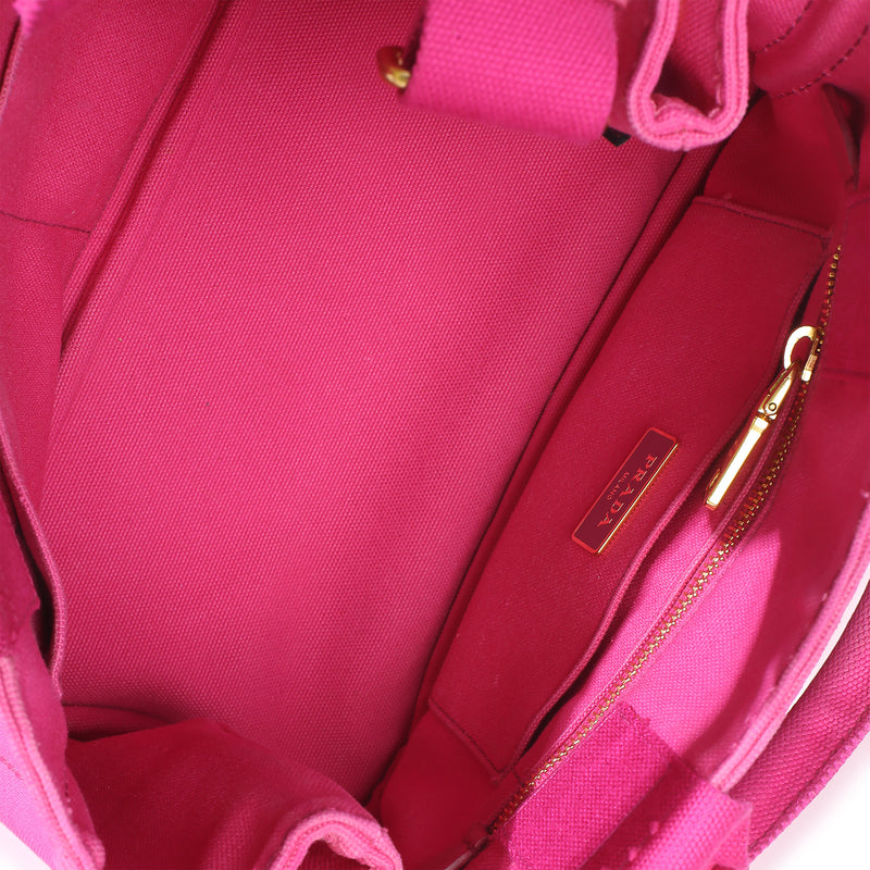 Prada Dark Pink Canvas White Logo Small Canapa Tote Handbag