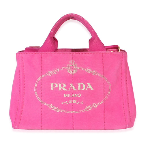 Prada Dark Pink Canvas White Logo Small Canapa Tote Handbag