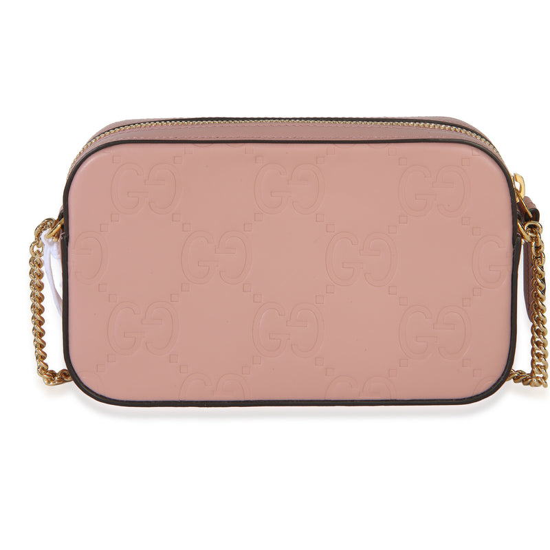 Gucci Light Pink Calfskin Debossed Gg Super Mini Chain Wallet Leather Handbag