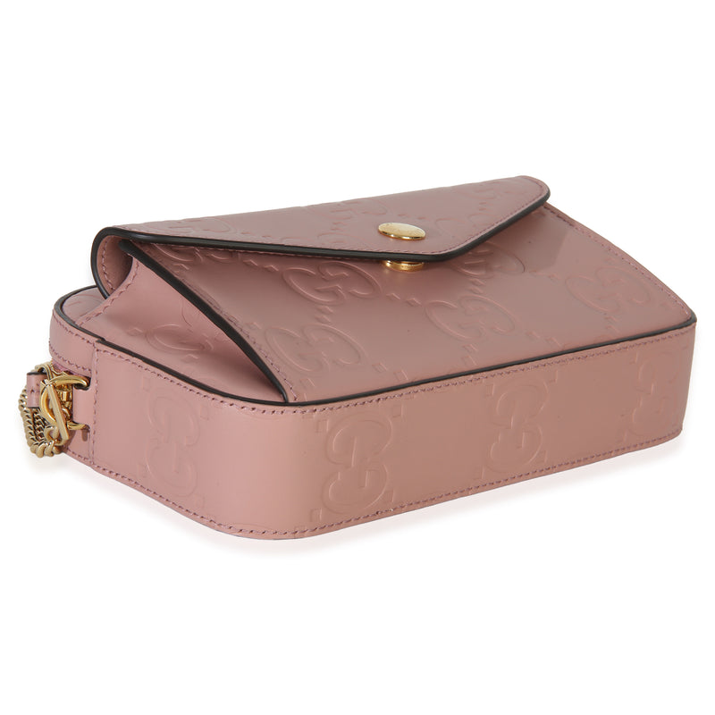 Gucci Light Pink Calfskin Debossed Gg Super Mini Chain Wallet Leather Handbag