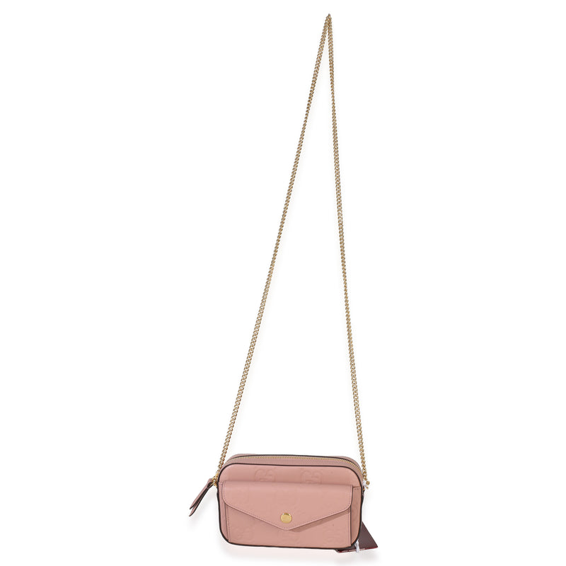 Gucci Light Pink Calfskin Debossed Gg Super Mini Chain Wallet Leather Handbag