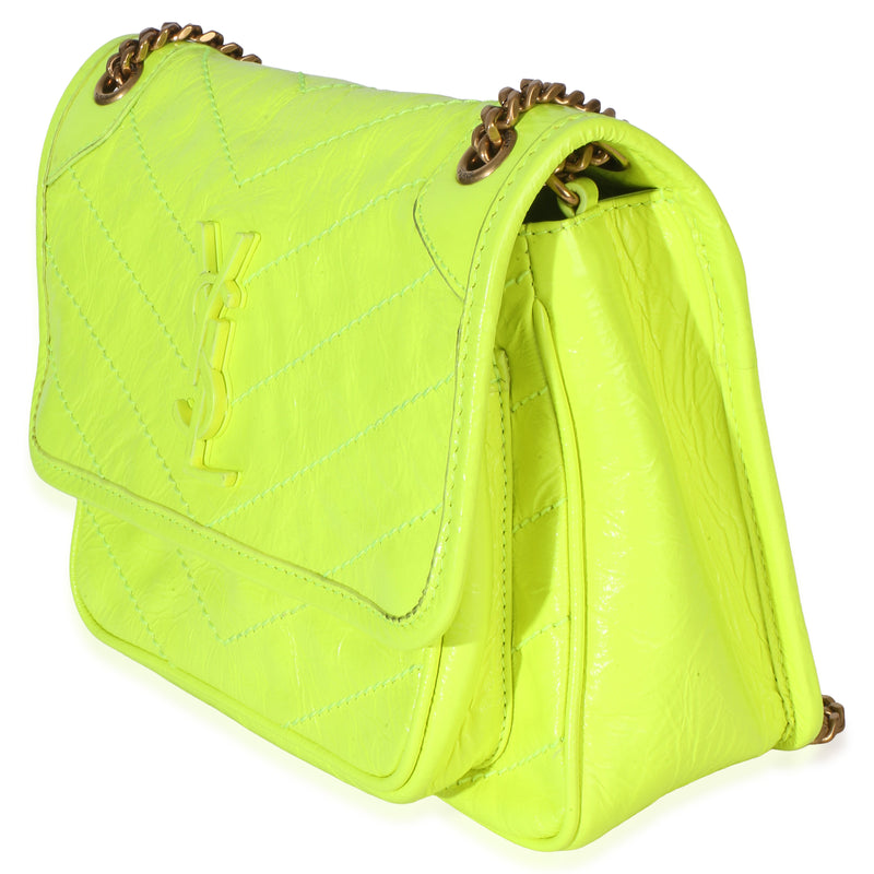 Saint Laurent Yellow Crinkled Calfskin Matelasse Baby Niki Chain Satchel Leather Handbag