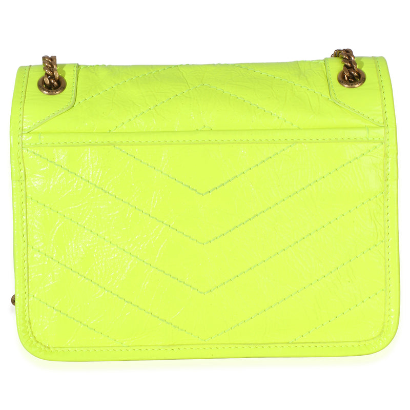Saint Laurent Yellow Crinkled Calfskin Matelasse Baby Niki Chain Satchel Leather Handbag