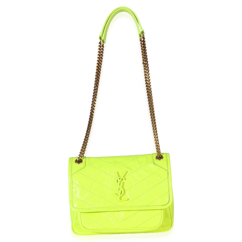 Saint Laurent Yellow Crinkled Calfskin Matelasse Baby Niki Chain Satchel Leather Handbag