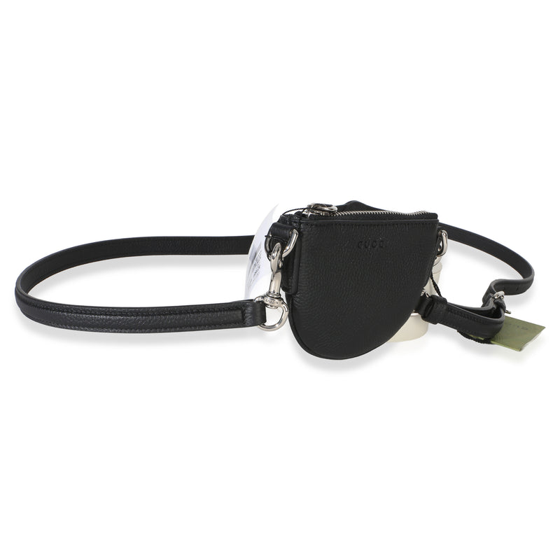 Gucci Black Pebbled Calfskin Mini B Shoulder Pouch Leather Handbag