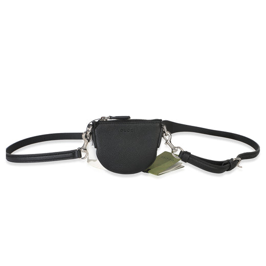 Gucci Black Pebbled Calfskin Mini B Shoulder Pouch Leather Handbag