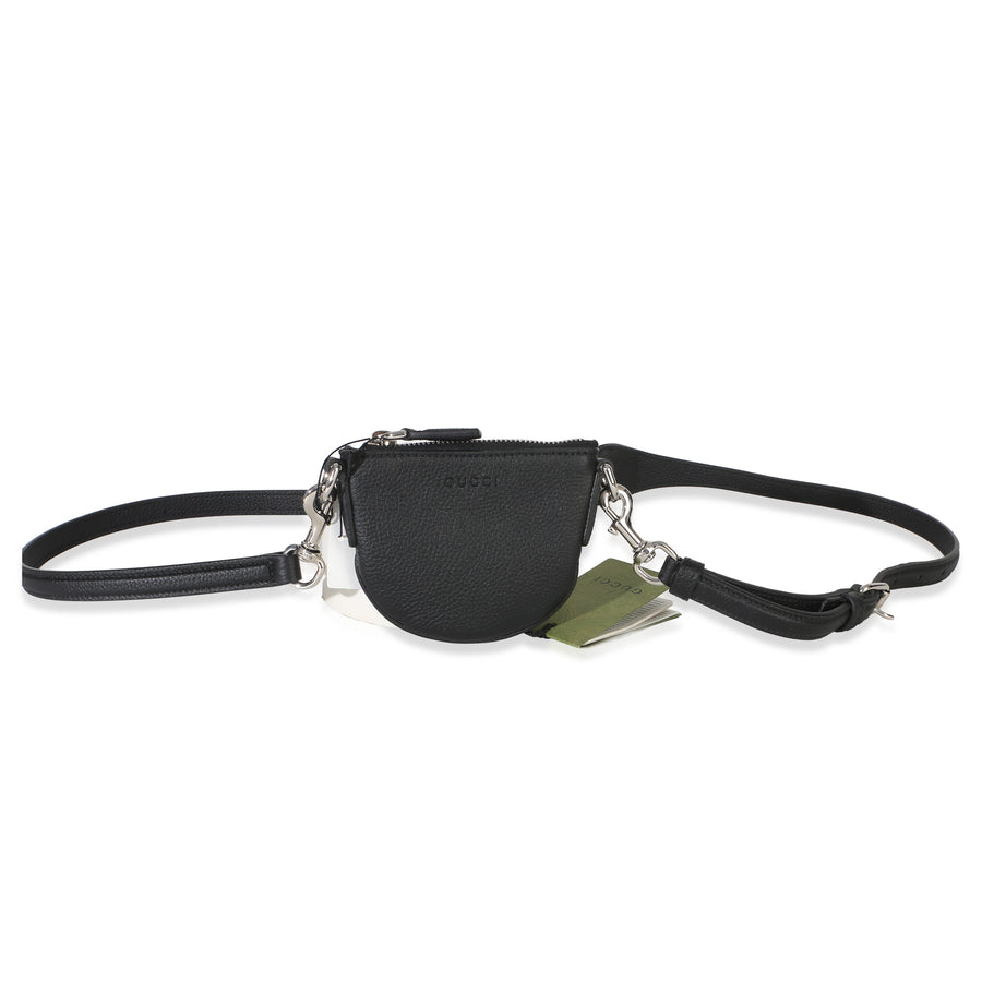 Gucci Black Pebbled Calfskin Mini B Shoulder Pouch Leather Handbag