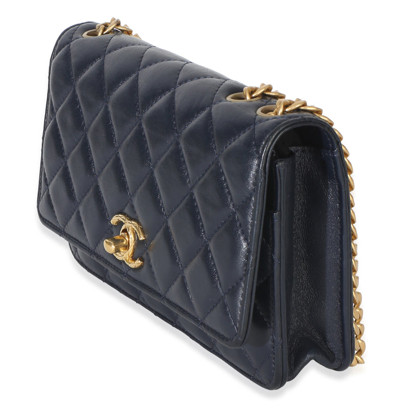 Chanel Blue Quilted Lambskin All Slide Long Wallet On Chain Leather Handbag