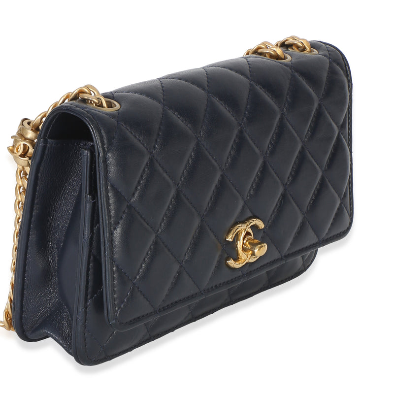 Chanel Blue Quilted Lambskin All Slide Long Wallet On Chain Leather Handbag
