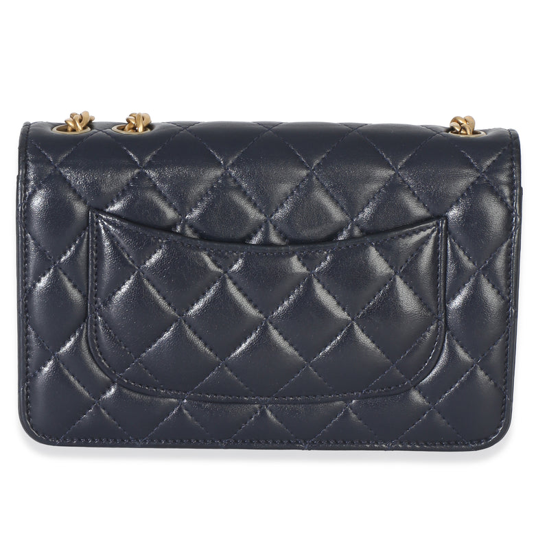 Chanel Blue Quilted Lambskin All Slide Long Wallet On Chain Leather Handbag