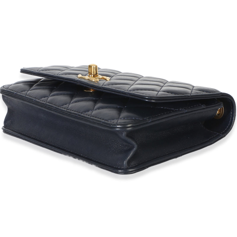 Chanel Blue Quilted Lambskin All Slide Long Wallet On Chain Leather Handbag