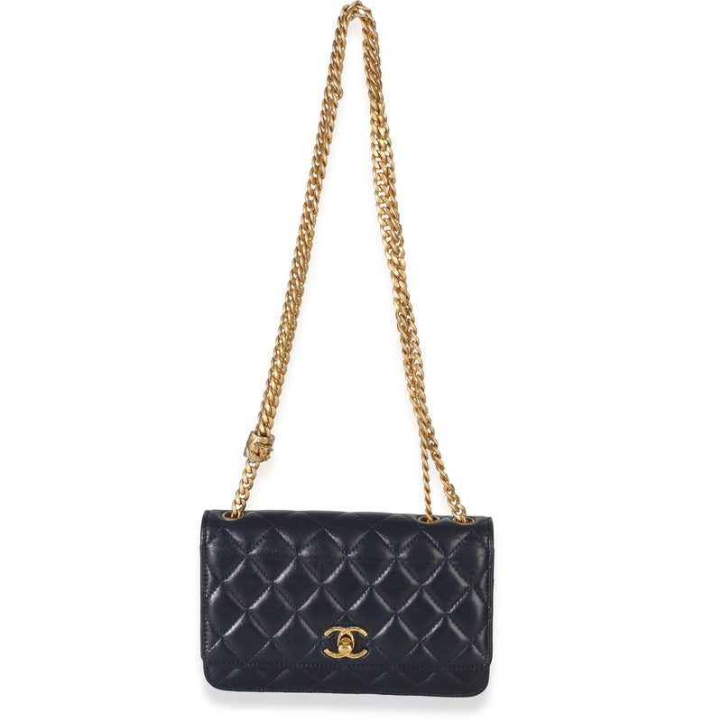 Chanel Blue Quilted Lambskin All Slide Long Wallet On Chain Leather Handbag