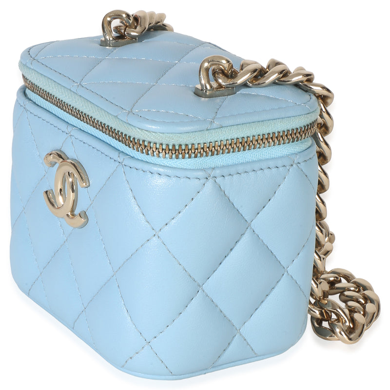Chanel Blue Quilted Lambskin Coco Chain Mini Vanity Case Leather Handbag