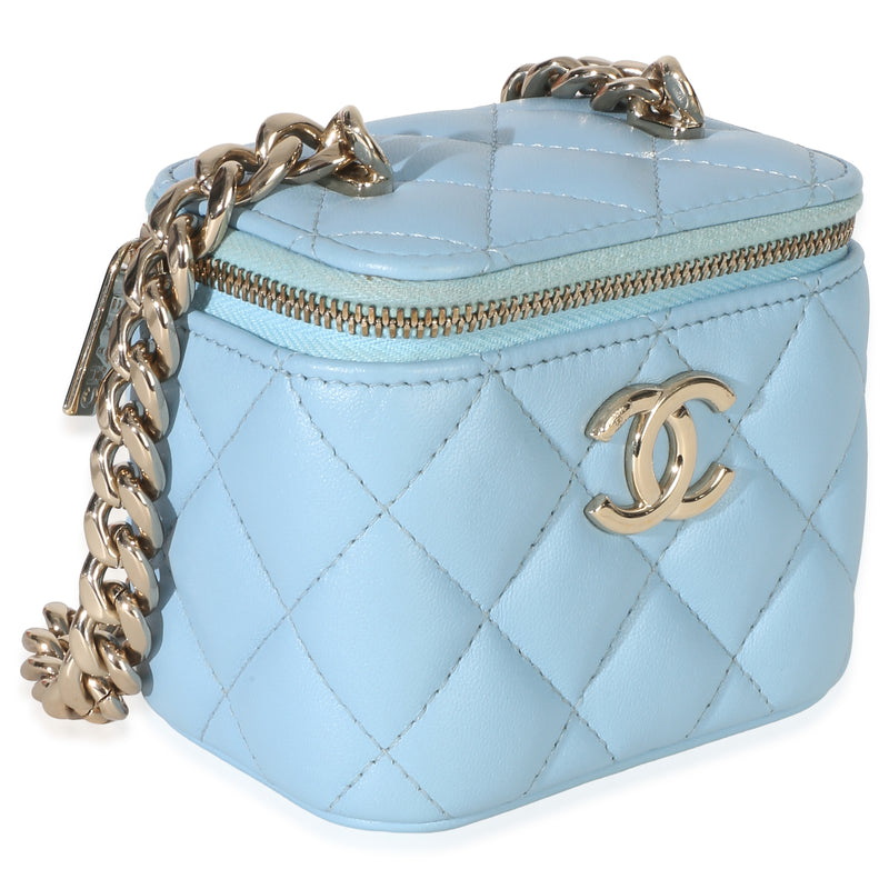 Chanel Blue Quilted Lambskin Coco Chain Mini Vanity Case Leather Handbag