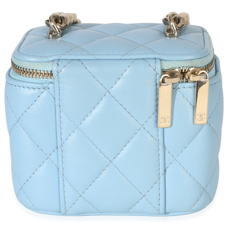 Chanel Blue Quilted Lambskin Coco Chain Mini Vanity Case Leather Handbag