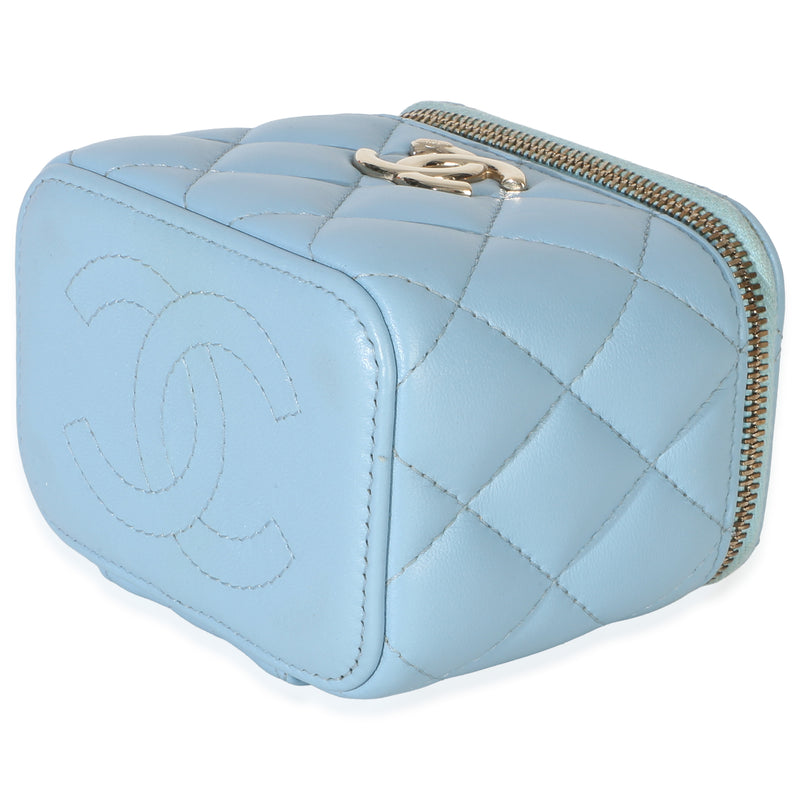 Chanel Blue Quilted Lambskin Coco Chain Mini Vanity Case Leather Handbag