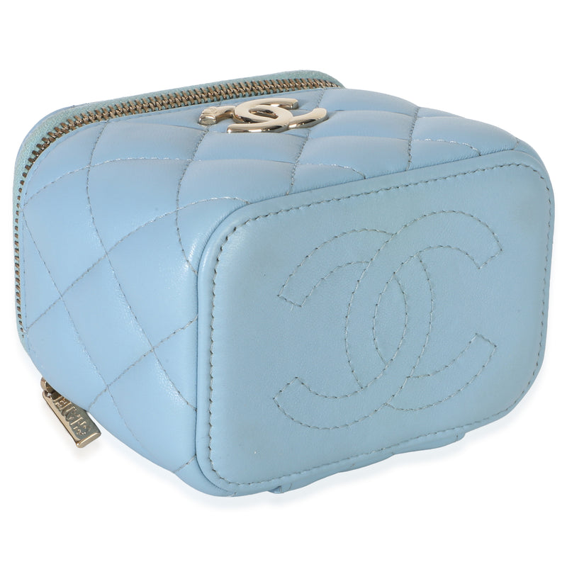 Chanel Blue Quilted Lambskin Coco Chain Mini Vanity Case Leather Handbag