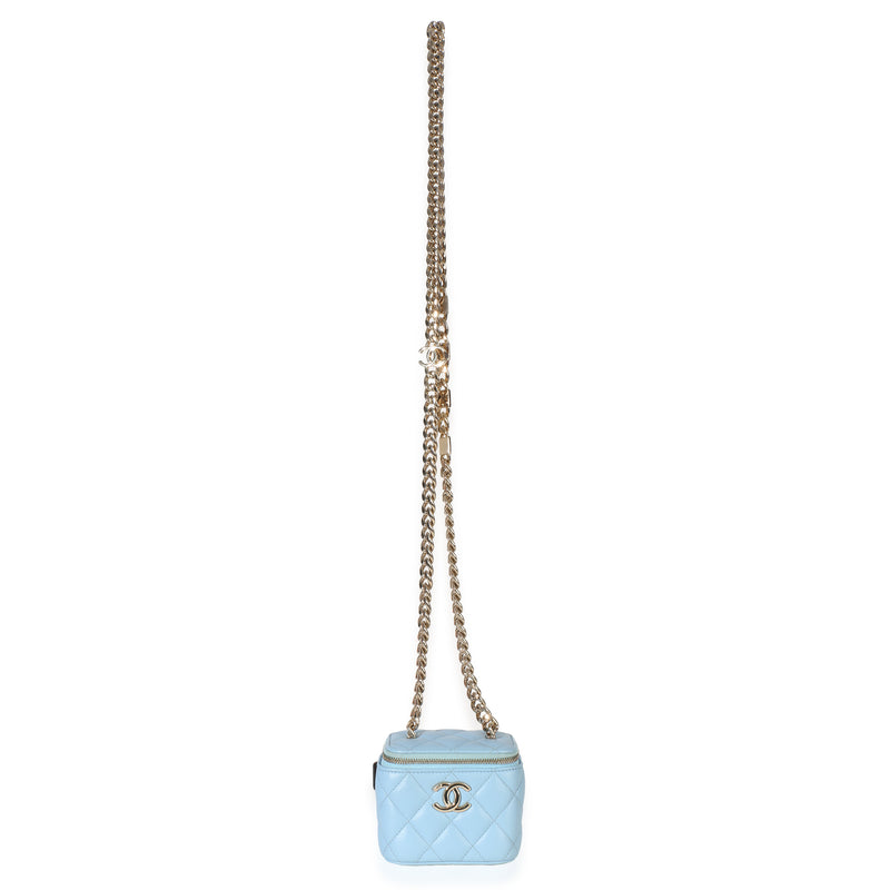 Chanel Blue Quilted Lambskin Coco Chain Mini Vanity Case Leather Handbag