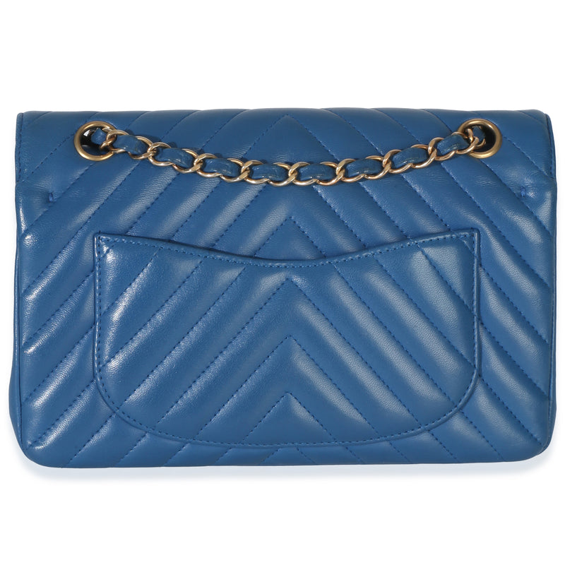 Chanel Blue Chevron Lambskin Small Classic Double Flap Bag Leather Handbag