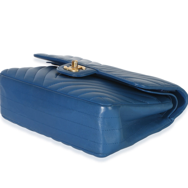Chanel Blue Chevron Lambskin Small Classic Double Flap Bag Leather Handbag