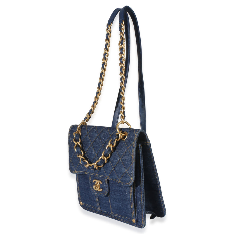 Chanel Dark Blue Quilted Denim Double You Backpack Handbag