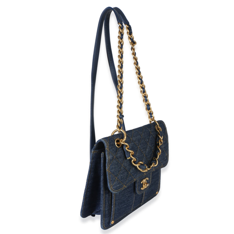 Chanel Dark Blue Quilted Denim Double You Backpack Handbag
