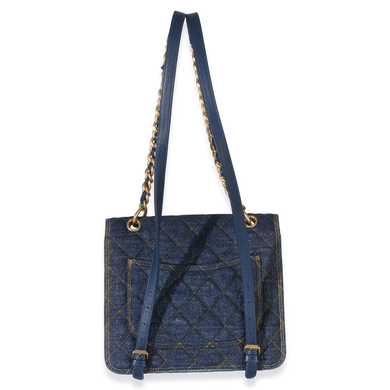Chanel Dark Blue Quilted Denim Double You Backpack Handbag